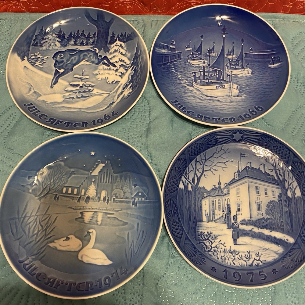 Set Of 4 Bing & Grondahl Copenhagen Porcelain Plates‎ 1964, 1966, 1974, 1975.